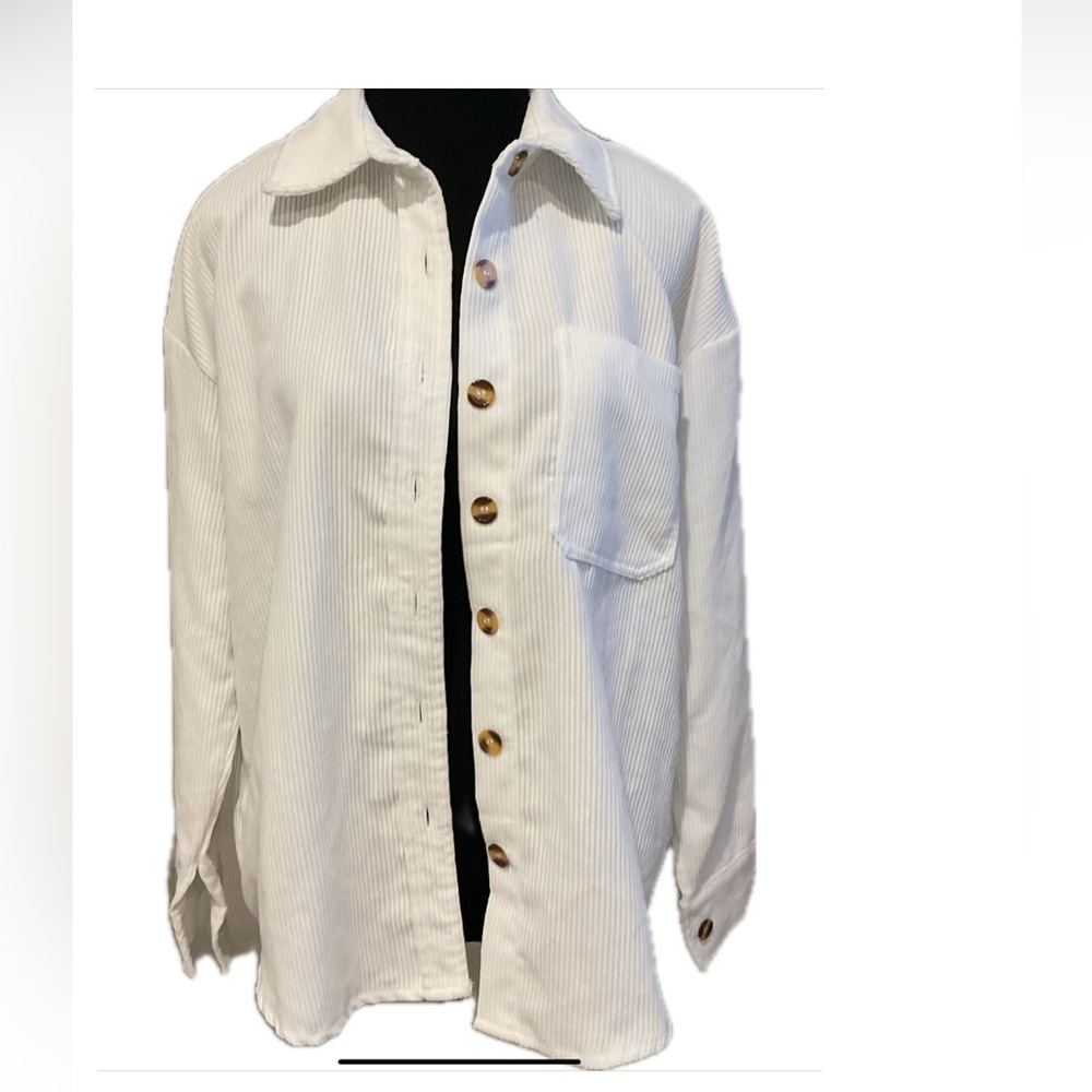 White Cord Button down Short or Jacket with Pocket .